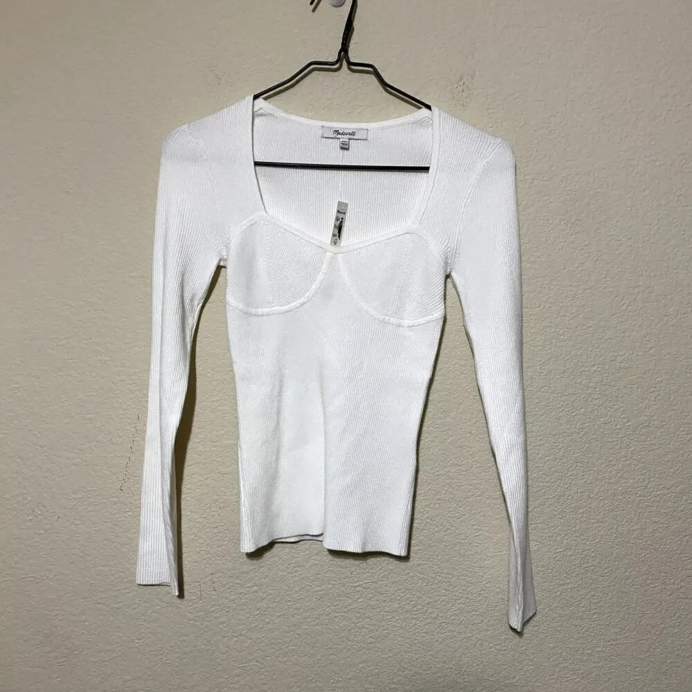 NWT FLAW MADEWELL Wide Rib Sweater Size XXS Scoop-Neck Long-Sleeve MSRP $45